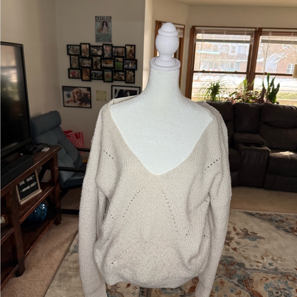Pinque Beige Open Back Crossback Knit Sweater XL